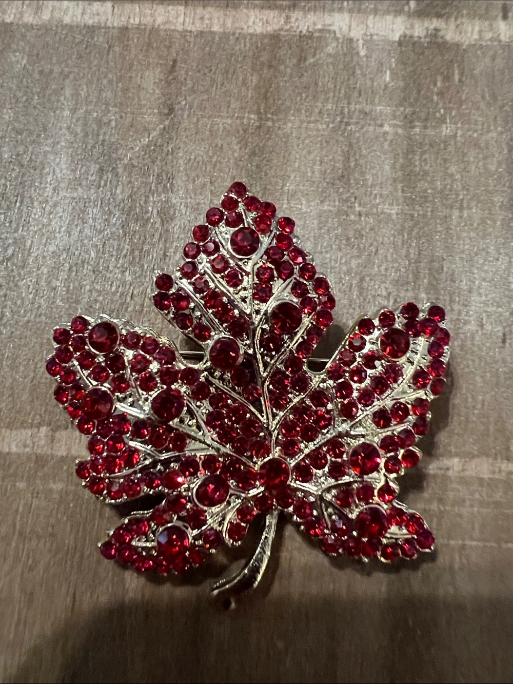 3/$18 Red Crystal Leaf Brooch - Lot 377